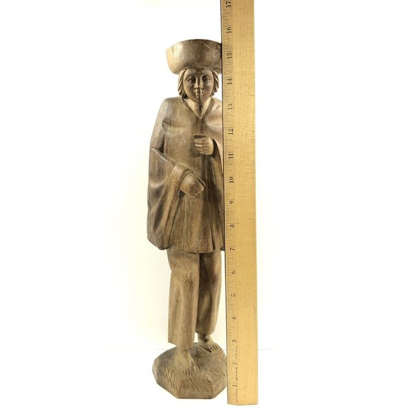 Vintage Hand Carved Wood Folk Art Man Colonial Figure Statue Sculpture 15 3/4-in - Picture 10 of 12